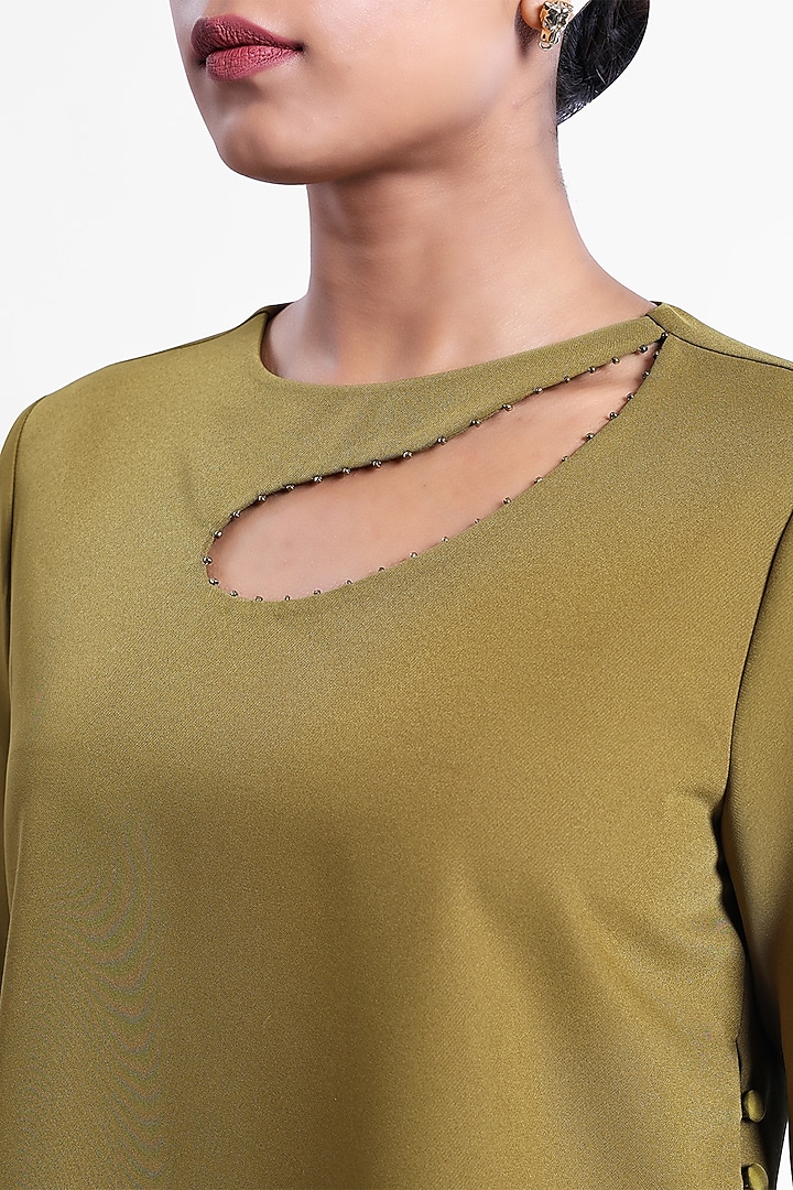 Olive Green Banana Crepe Co-Ord Set by Sonal Singh at Pernia's Pop Up Shop