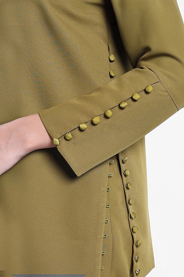 Olive Green Banana Crepe Co-Ord Set by Sonal Singh at Pernia's Pop Up Shop