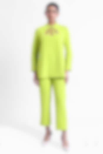 Neon Banana Crepe Embroidered Co-Ord Set by Sonal Singh at Pernia's Pop Up Shop