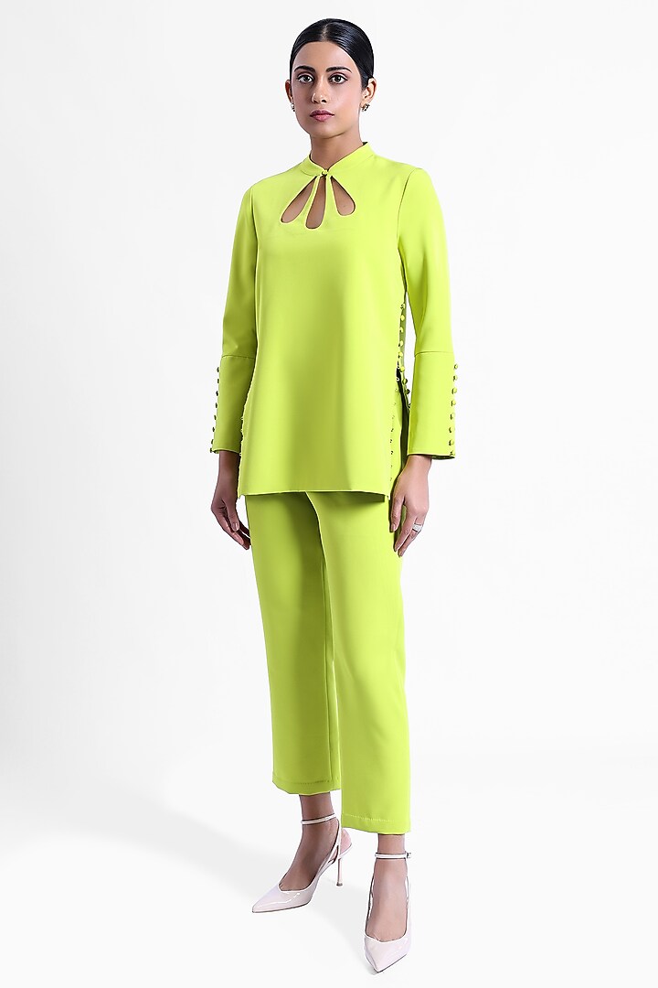 Neon Banana Crepe Embroidered Co-Ord Set by Sonal Singh at Pernia's Pop Up Shop