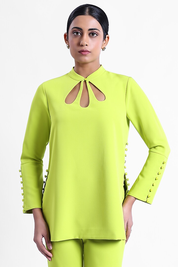 Neon Banana Crepe Embroidered Co-Ord Set by Sonal Singh at Pernia's Pop Up Shop