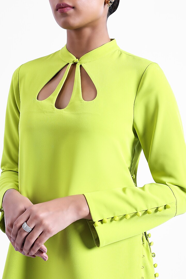 Neon Banana Crepe Embroidered Co-Ord Set by Sonal Singh at Pernia's Pop Up Shop
