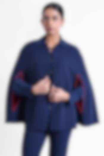 Blue Banana Crepe & Armani Satin Cape by Sonal Singh at Pernia's Pop Up Shop