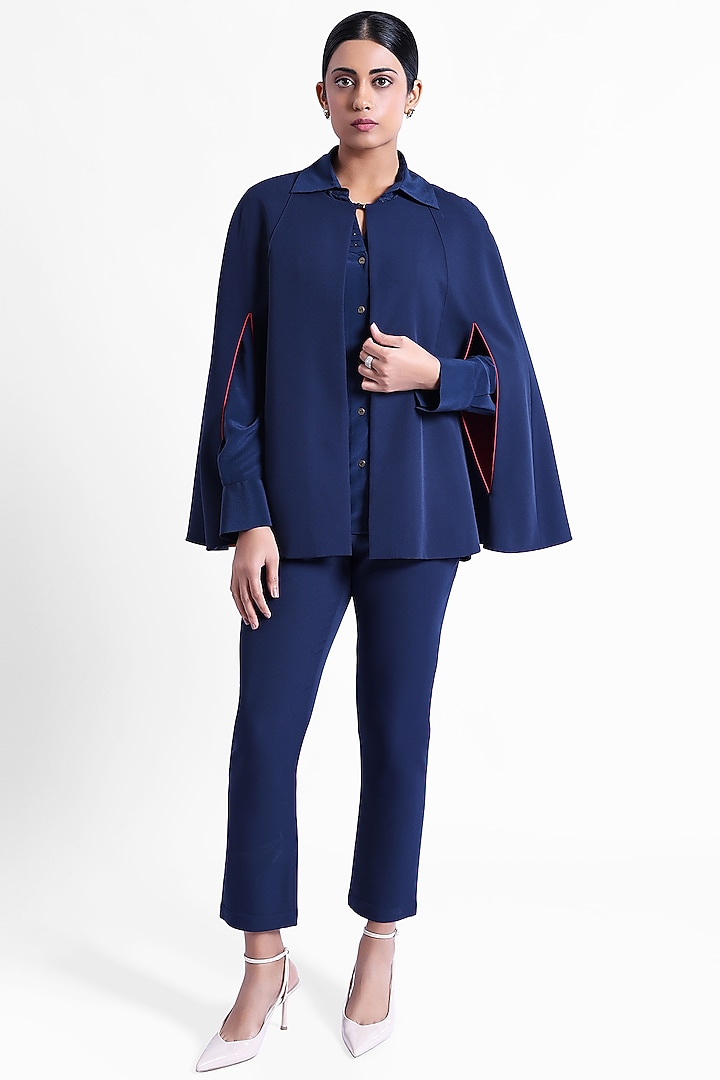 Blue Banana Crepe & Armani Satin Cape by Sonal Singh at Pernia's Pop Up Shop