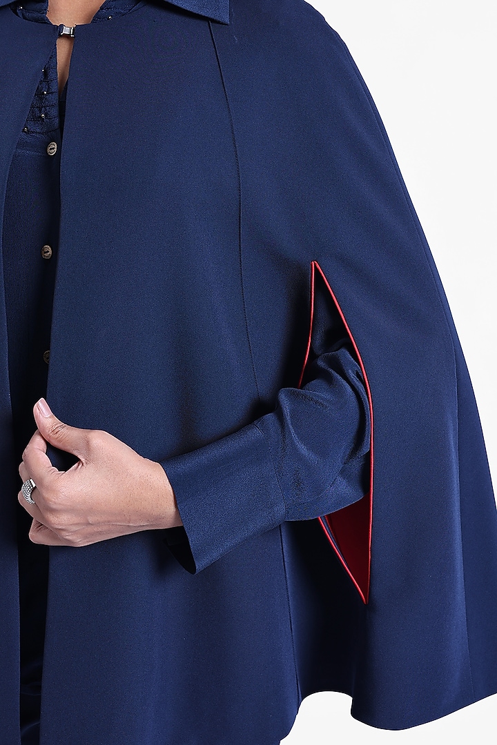 Blue Banana Crepe & Armani Satin Cape by Sonal Singh at Pernia's Pop Up Shop