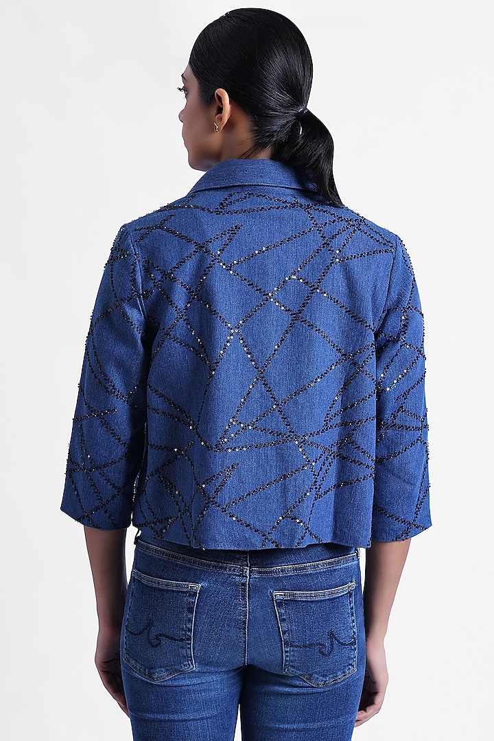 Blue Denim & Suede Beadwork Swing Jacket by Sonal Singh at Pernia's Pop Up Shop