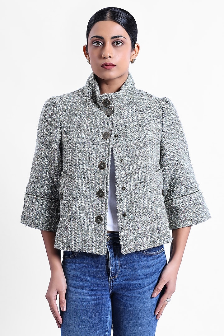Grey Tweed Swing Jacket by Sonal Singh at Pernia's Pop Up Shop