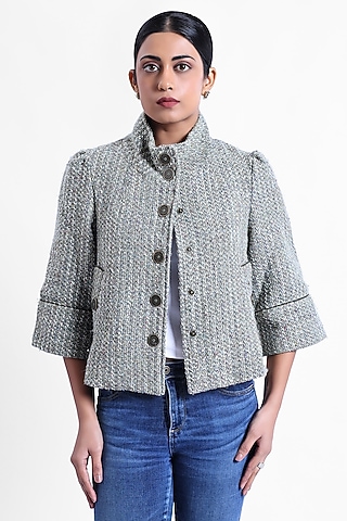 Grey Tweed Swing Jacket by Sonal Singh