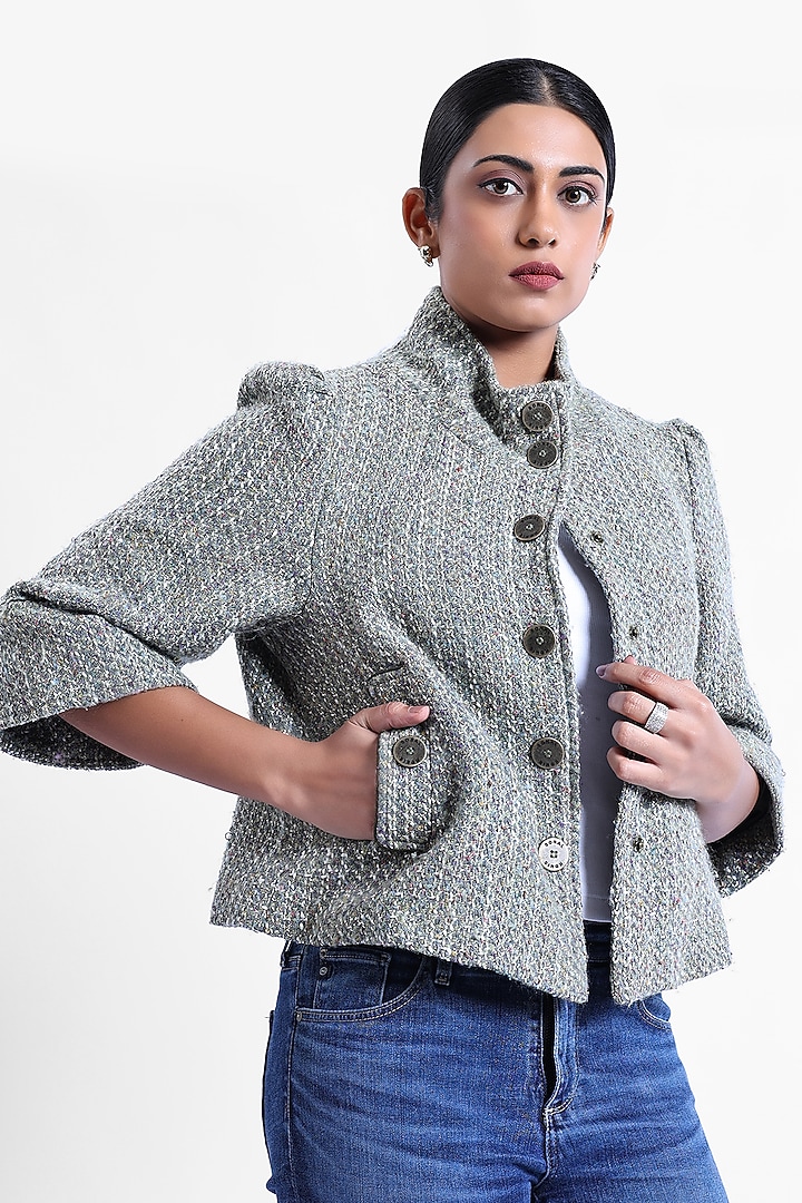 Grey Tweed Swing Jacket by Sonal Singh at Pernia's Pop Up Shop