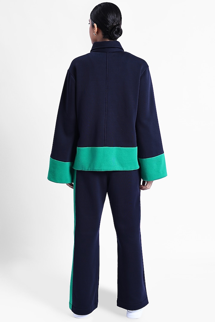Navy & Green Fleece Fabric Jacket by Sonal Singh at Pernia's Pop Up Shop