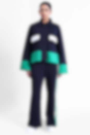 Navy & Green Fleece Fabric Sweatpants by Sonal Singh at Pernia's Pop Up Shop