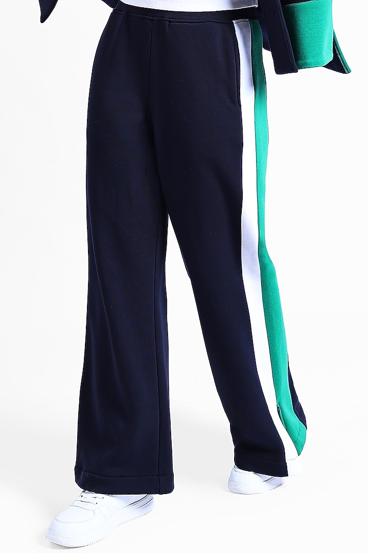 Navy & Green Fleece Fabric Sweatpants by Sonal Singh at Pernia's Pop Up Shop