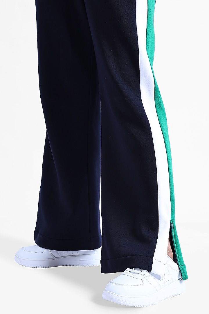 Navy & Green Fleece Fabric Sweatpants by Sonal Singh at Pernia's Pop Up Shop