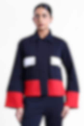 Blue Fleece Fabric Jacket by Sonal Singh at Pernia's Pop Up Shop