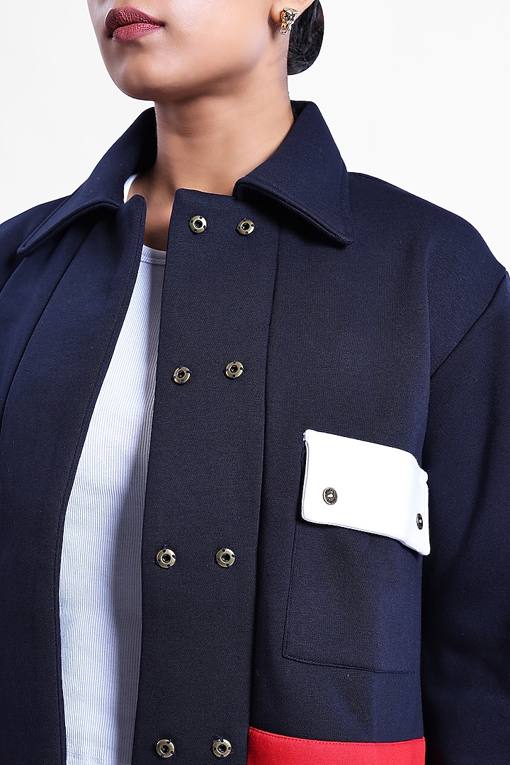 Blue Fleece Fabric Jacket by Sonal Singh at Pernia's Pop Up Shop