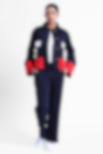 Blue Fleece Fabric Sweatpants by Sonal Singh at Pernia's Pop Up Shop