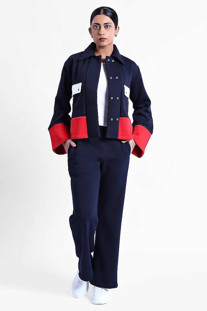 Blue Fleece Fabric Sweatpants by Sonal Singh at Pernia's Pop Up Shop