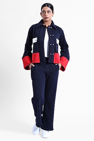 Blue Fleece Fabric Sweatpants by Sonal Singh