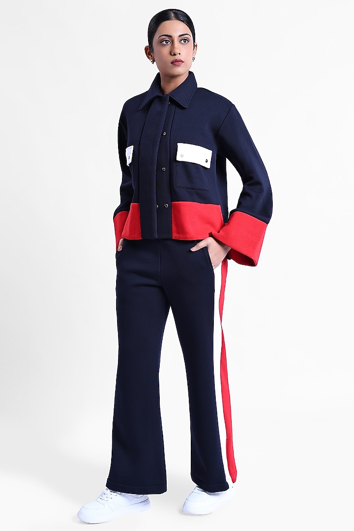 Blue Fleece Fabric Sweatpants by Sonal Singh at Pernia's Pop Up Shop