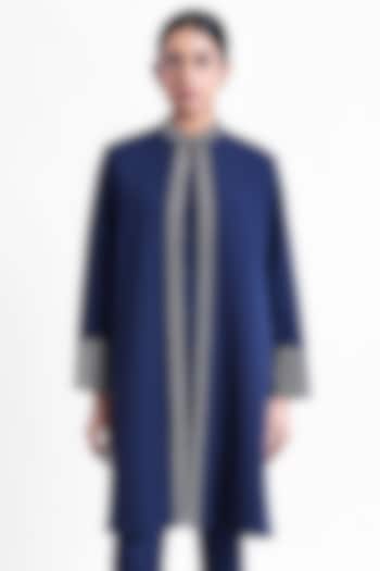 Midnight Blue Banana Crepe Hand Embellished Jacket by Sonal Singh at Pernia's Pop Up Shop