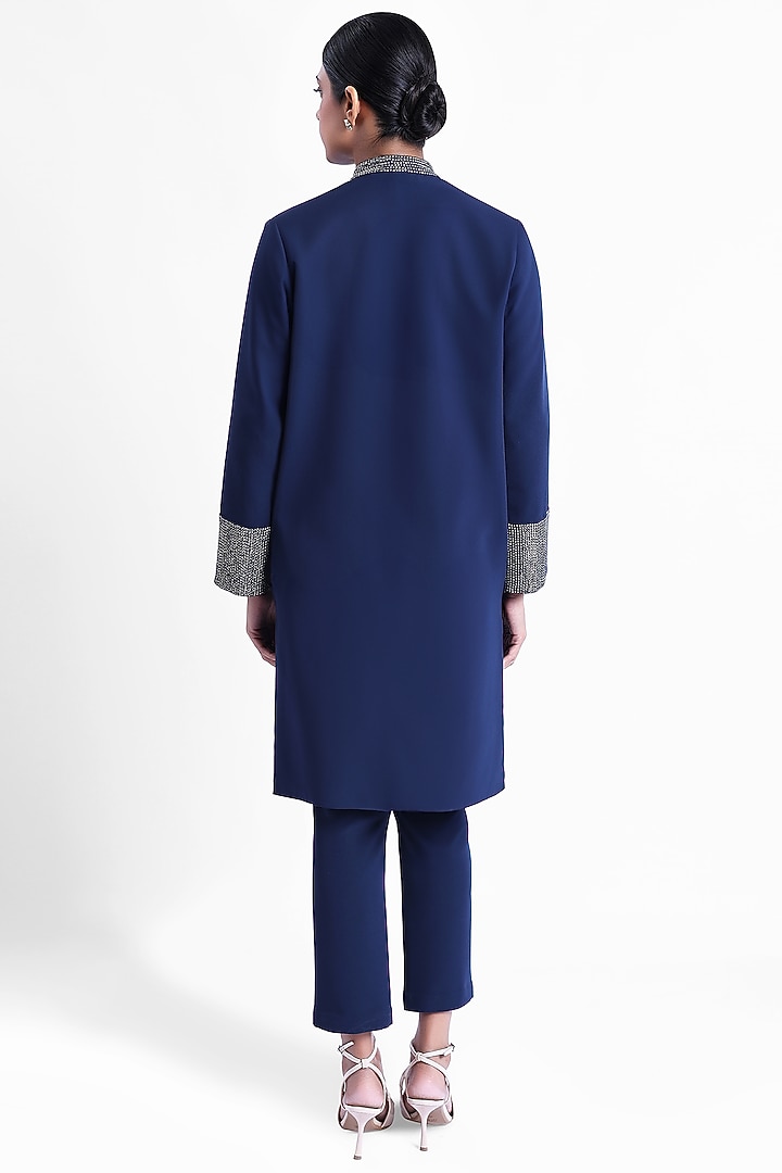 Midnight Blue Banana Crepe Hand Embellished Jacket by Sonal Singh at Pernia's Pop Up Shop