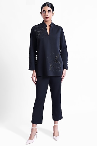 Black Crepe Embroidered Co-Ord Set by Sonal Singh