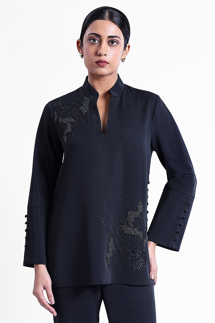 Black Crepe Embroidered Co-Ord Set by Sonal Singh at Pernia's Pop Up Shop