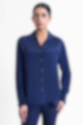 Blue Silk Crepe Beadwork Shirt by Sonal Singh at Pernia's Pop Up Shop