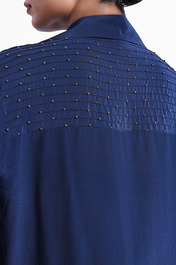 Blue Silk Crepe Beadwork Shirt by Sonal Singh at Pernia's Pop Up Shop