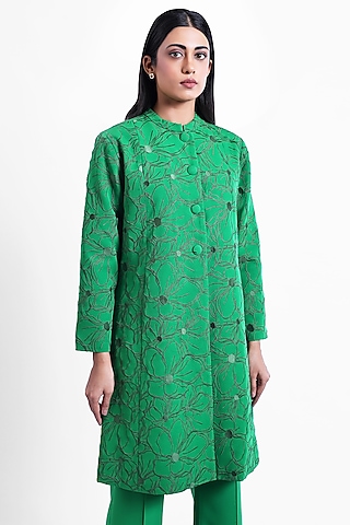 Green Banana Crepe Thread Embroidered Jacket by Sonal Singh