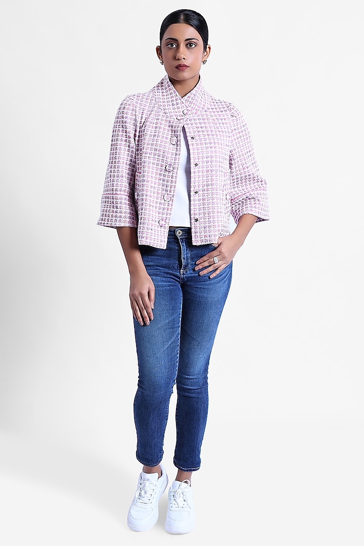 Pink Tweed Swing Jacket by Sonal Singh at Pernia's Pop Up Shop
