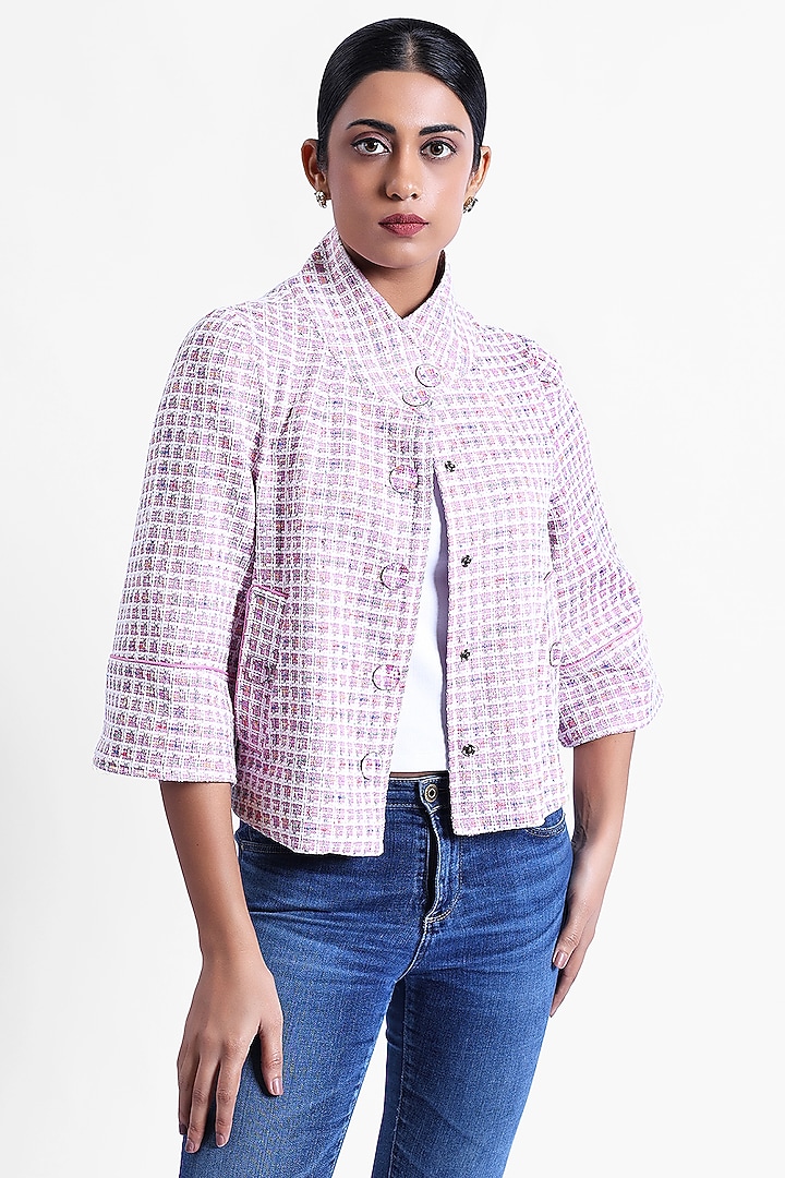 Pink Tweed Swing Jacket by Sonal Singh at Pernia's Pop Up Shop