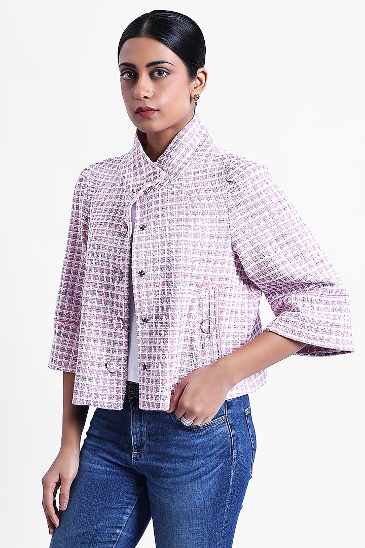 Pink Tweed Swing Jacket by Sonal Singh at Pernia's Pop Up Shop