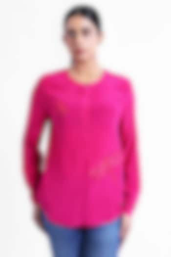 Pink Silk Crepe Dragonfly Embroidered Top by Sonal Singh at Pernia's Pop Up Shop