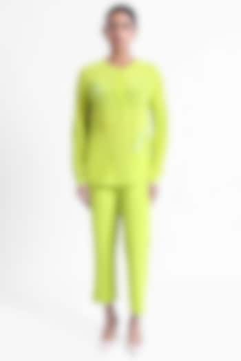 Neon Silk Crepe Dragonfly Embroidered Top by Sonal Singh at Pernia's Pop Up Shop