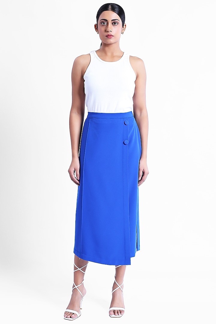 Blue Banana Crepe Overlap Midi Skirt by Sonal Singh at Pernia's Pop Up Shop