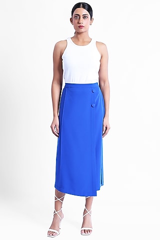 Blue Banana Crepe Overlap Midi Skirt by Sonal Singh