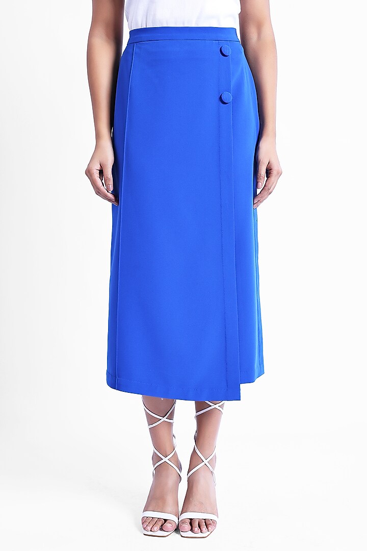 Blue Banana Crepe Overlap Midi Skirt by Sonal Singh at Pernia's Pop Up Shop