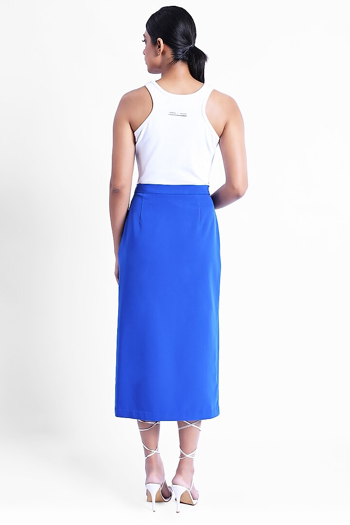 Blue Banana Crepe Overlap Midi Skirt by Sonal Singh at Pernia's Pop Up Shop