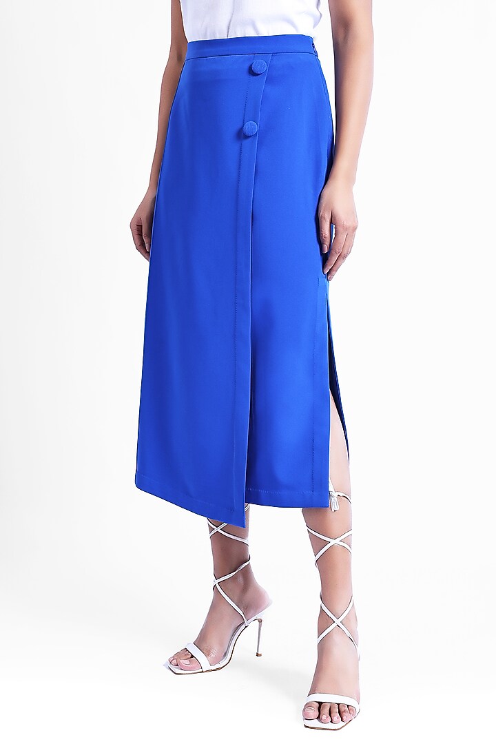 Blue Banana Crepe Overlap Midi Skirt by Sonal Singh at Pernia's Pop Up Shop