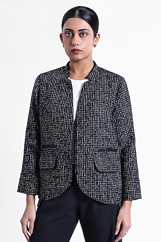 Black Tweed & Armani Satin Blazer by Sonal Singh