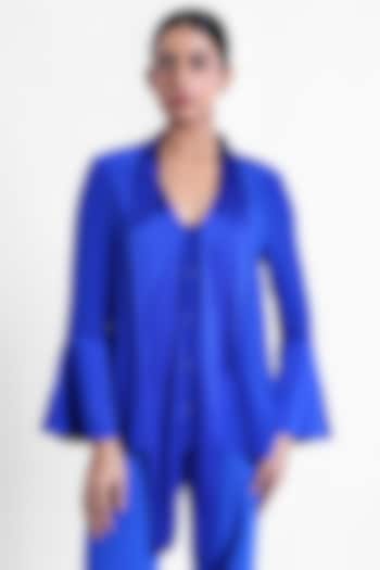 Blue Silk Crepe & Satin Front-Tie Top by Sonal Singh at Pernia's Pop Up Shop