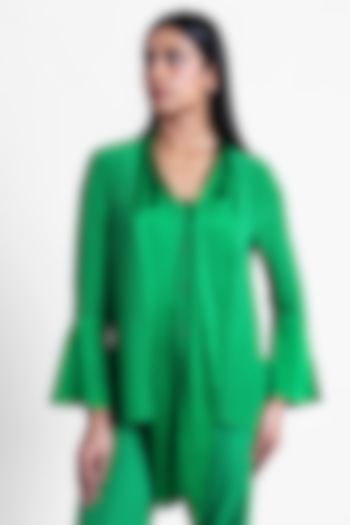 Green Silk Crepe & Satin Front-Tie Top by Sonal Singh at Pernia's Pop Up Shop