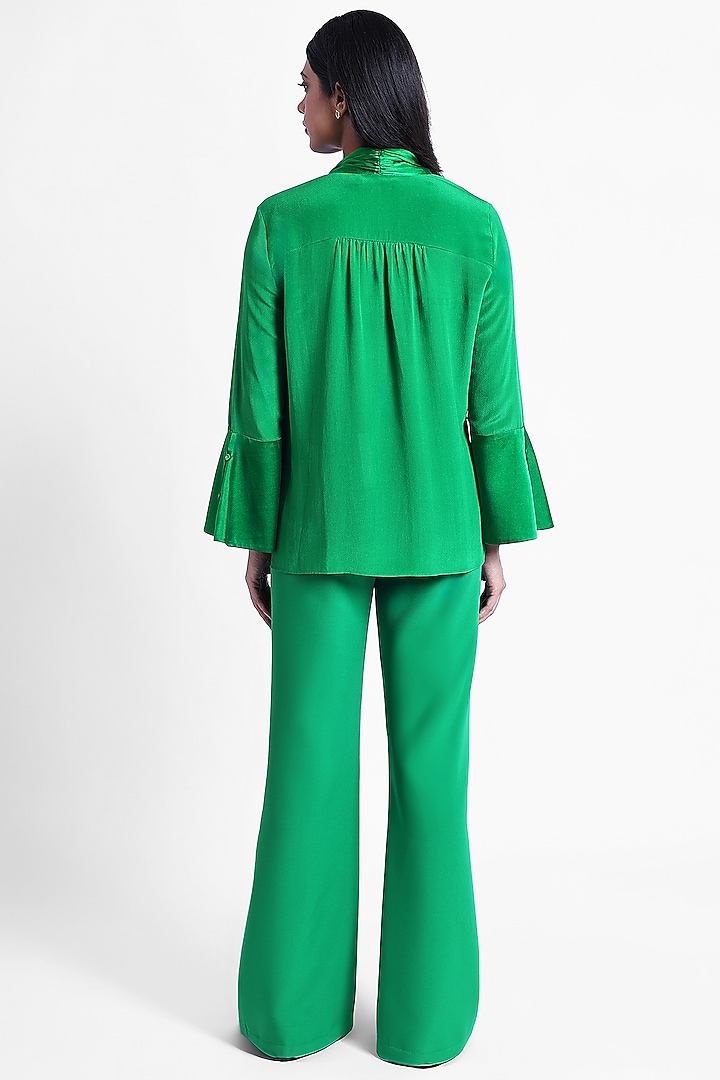 Green Silk Crepe & Satin Front-Tie Top by Sonal Singh at Pernia's Pop Up Shop