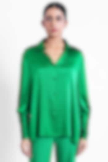 Green Satin Silk Shirt by Sonal Singh at Pernia's Pop Up Shop