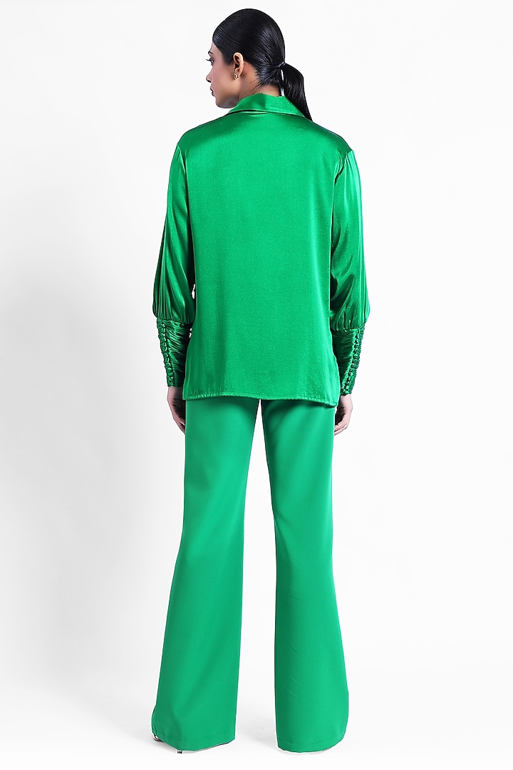 Green Satin Silk Shirt by Sonal Singh at Pernia's Pop Up Shop