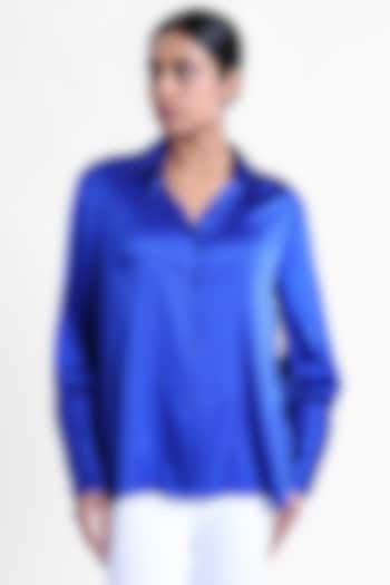 Blue Silk Satin Shirt by Sonal Singh at Pernia's Pop Up Shop