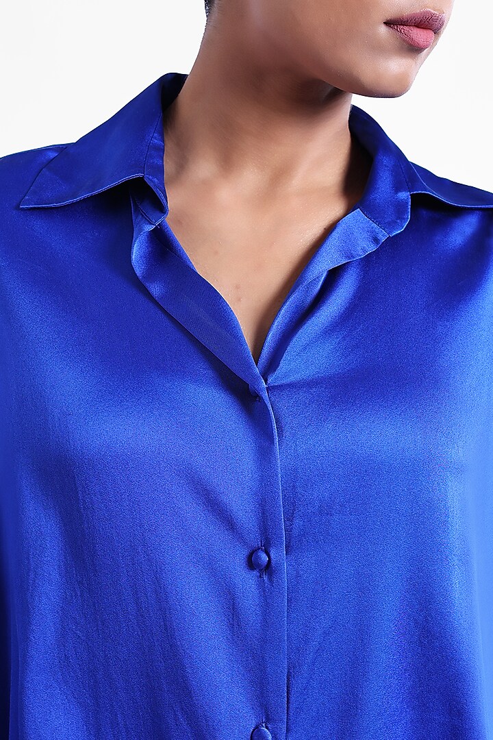Blue Silk Satin Shirt by Sonal Singh at Pernia's Pop Up Shop