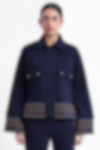 Blue Fleece Fabric Jacket by Sonal Singh at Pernia's Pop Up Shop