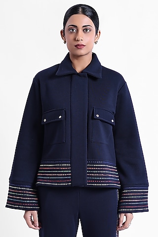 Blue Fleece Fabric Jacket by Sonal Singh